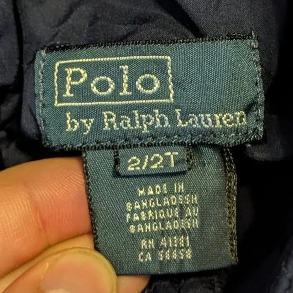 Polo Ralph Lauren Kids Navy Blue Quilted Barn Jacket 2T Corduroy Trim Snap Front